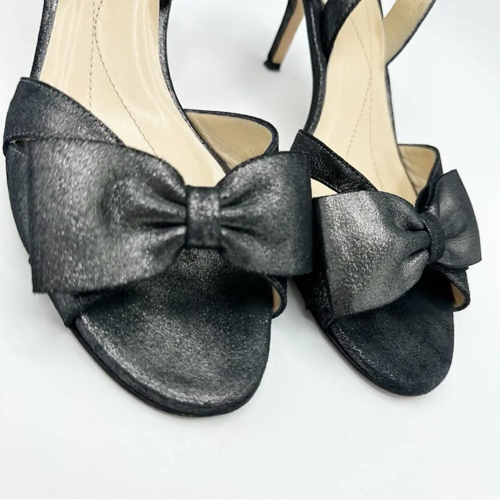Kate Spade Metallic Black Leather‎ Slingback Stiletto Heels w/Bow Sz 9.5 B